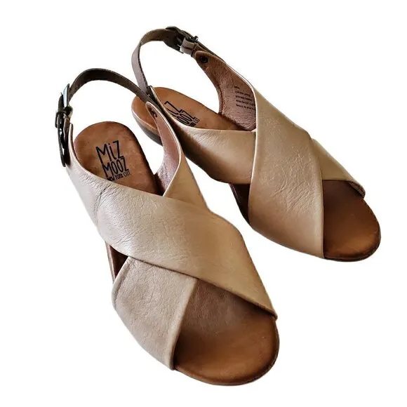 Miz Mooz Anya Cream Leather Sandals, Ladies Leather Sandals NIB
