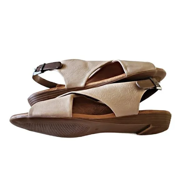 Miz Mooz Anya Cream Leather Sandals, Ladies Leather Sandals NIB