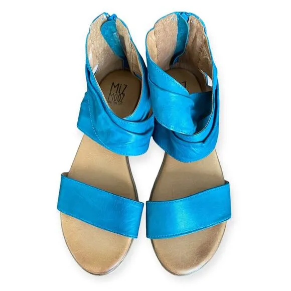 Miz Mooz Daphne Leather Sandals Marine Turquoise blue Boho size 41