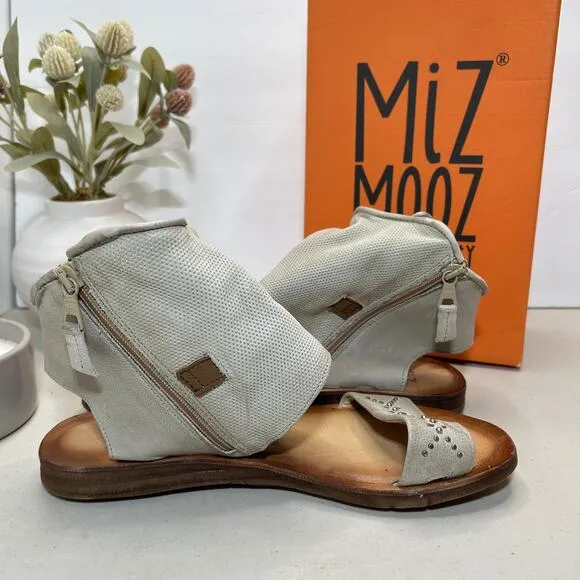 Miz Mooz Forge Leather Studded Gladiator Sandals Buckle Stone Women 41/10.5 NWB