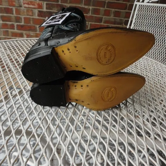 MONTENEGRO Kids Black Leather Ostrich Print Western Boots Size 9.5 NWT!!