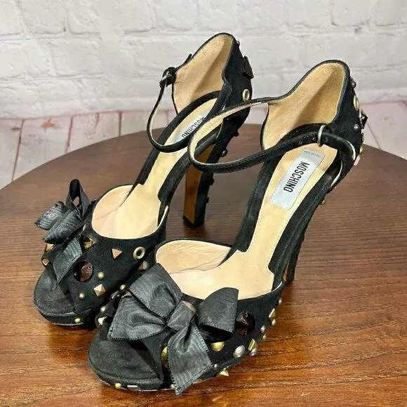 MOSCHINO studded peep toe, ankle wrap platform sandals 37.5 (7)