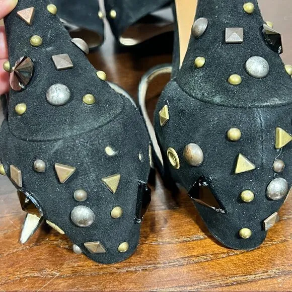 MOSCHINO studded peep toe, ankle wrap platform sandals 37.5 (7)