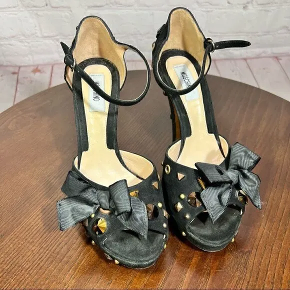 MOSCHINO studded peep toe, ankle wrap platform sandals 37.5 (7)