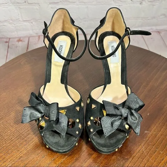 MOSCHINO studded peep toe, ankle wrap platform sandals 37.5 (7)