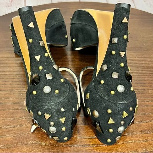 MOSCHINO studded peep toe, ankle wrap platform sandals 37.5 (7)