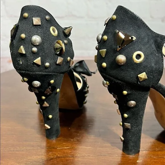 MOSCHINO studded peep toe, ankle wrap platform sandals 37.5 (7)