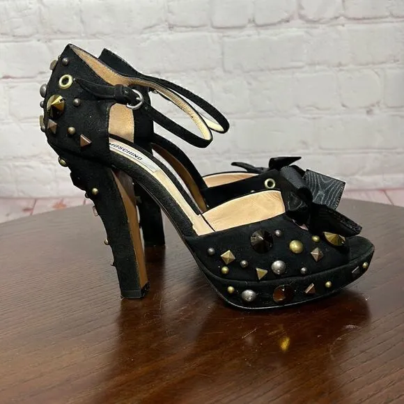 MOSCHINO studded peep toe, ankle wrap platform sandals 37.5 (7)