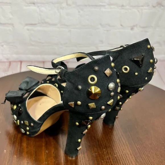 MOSCHINO studded peep toe, ankle wrap platform sandals 37.5 (7)
