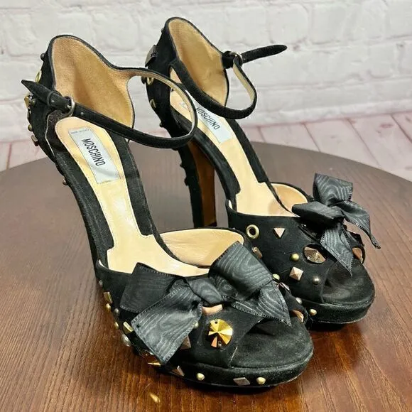 MOSCHINO studded peep toe, ankle wrap platform sandals 37.5 (7)