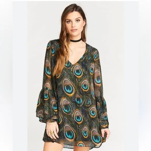 Mumu long sleeve Nolita Mini dress feather fans size M‎
