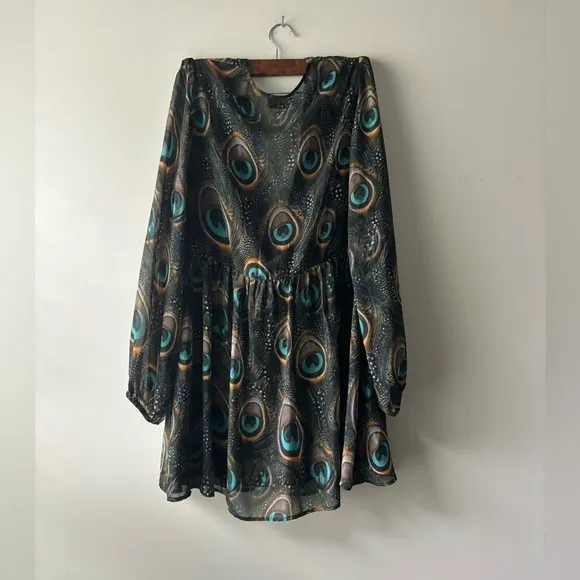 Mumu long sleeve Nolita Mini dress feather fans size M‎