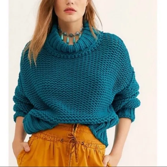 my only sunshine dark turquoise free people knit sweater