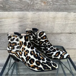 Nanushka Womens Ankle Boots Leopard Print Calf Hair Pointed Toe Block Heel Sz 40