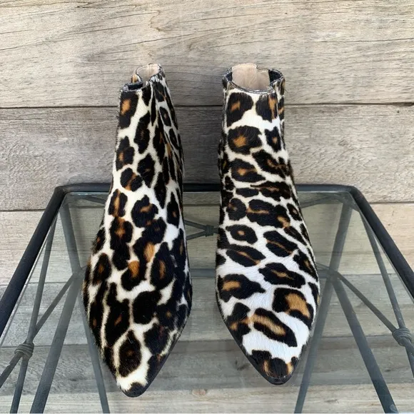 Nanushka Womens Ankle Boots Leopard Print Calf Hair Pointed Toe Block Heel Sz 40