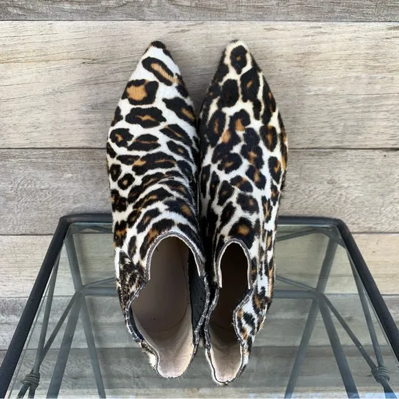 Nanushka Womens Ankle Boots Leopard Print Calf Hair Pointed Toe Block Heel Sz 40