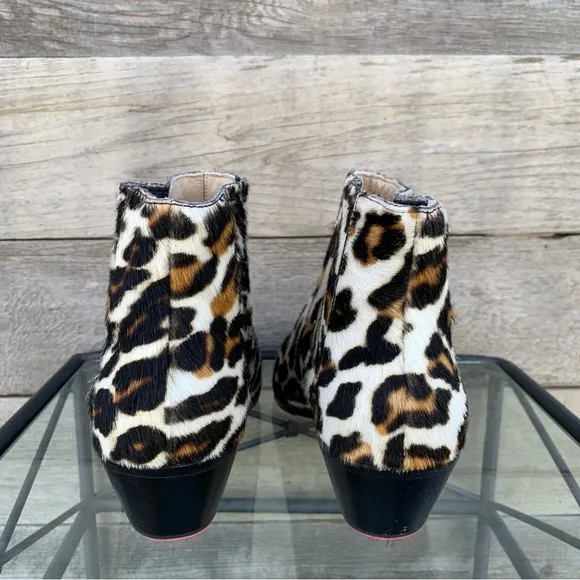 Nanushka Womens Ankle Boots Leopard Print Calf Hair Pointed Toe Block Heel Sz 40
