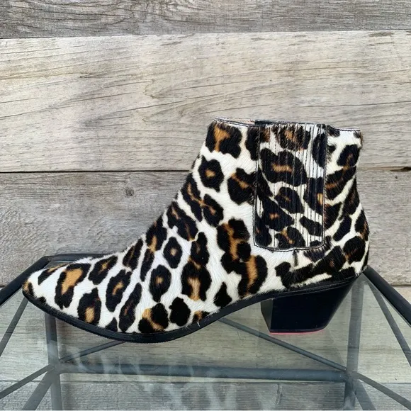 Nanushka Womens Ankle Boots Leopard Print Calf Hair Pointed Toe Block Heel Sz 40