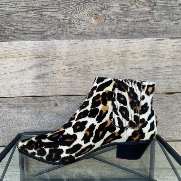 Nanushka Womens Ankle Boots Leopard Print Calf Hair Pointed Toe Block Heel Sz 40