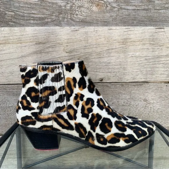 Nanushka Womens Ankle Boots Leopard Print Calf Hair Pointed Toe Block Heel Sz 40