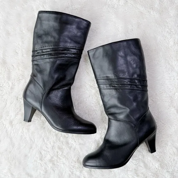 Naturalizer Women Black Leather Knee High Round Toe Heel Boots SZ9.5 Classic