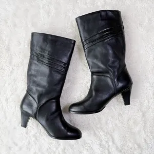 Naturalizer Women Black Leather Knee High Round Toe Heel Boots SZ9.5 Classic