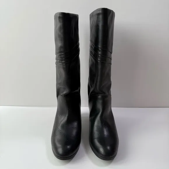 Naturalizer Women Black Leather Knee High Round Toe Heel Boots SZ9.5 Classic