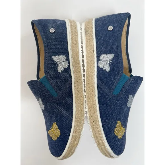 Naturino Denim Butterfly Embroidered Espadrille Flat Loafers Sandals Sz …