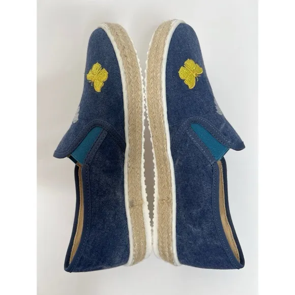 Naturino Denim Butterfly Embroidered Espadrille Flat Loafers Sandals Sz …