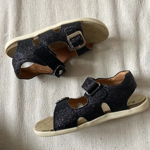 NATURINO NEW Sandals Stream Glitter Flats Black Buckle Strap Shoes Summer Beach