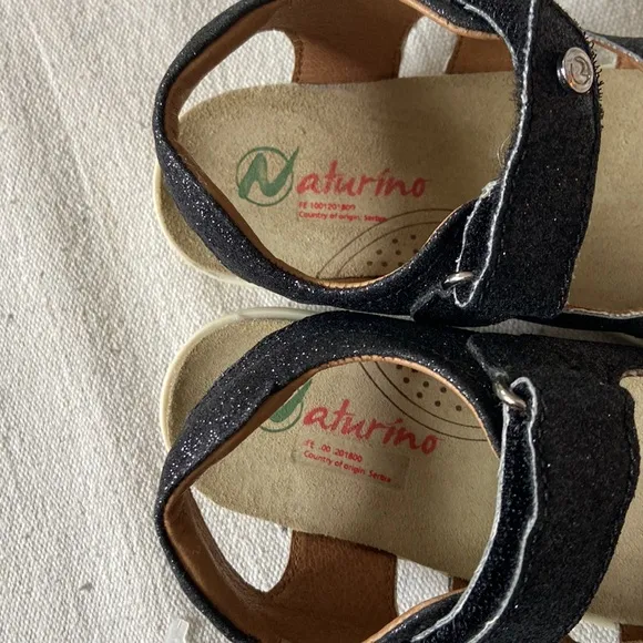 NATURINO NEW Sandals Stream Glitter Flats Black Buckle Strap Shoes Summer Beach