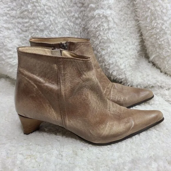 Navid O Nadia Vintage Tan Leather‎ Pointed Toe Ankle Boots sz 39