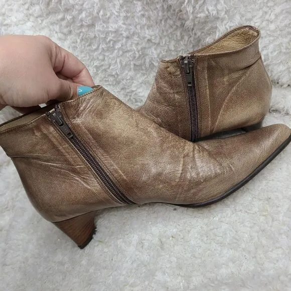 Navid O Nadia Vintage Tan Leather‎ Pointed Toe Ankle Boots sz 39