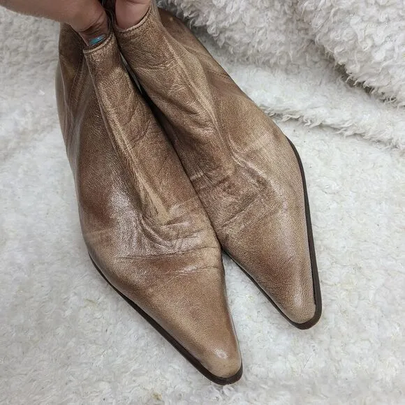 Navid O Nadia Vintage Tan Leather‎ Pointed Toe Ankle Boots sz 39