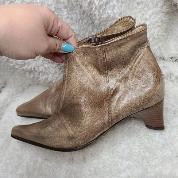 Navid O Nadia Vintage Tan Leather‎ Pointed Toe Ankle Boots sz 39