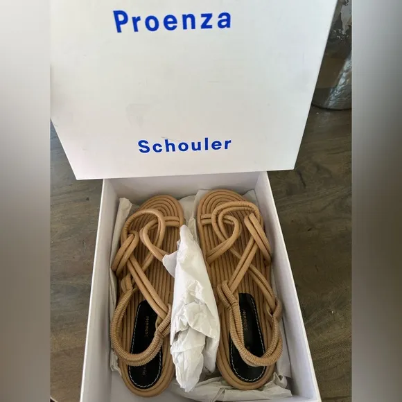New $595 Proenza Schouler Cable Sandals Khaki Size 39 EU / 9 US New In Box