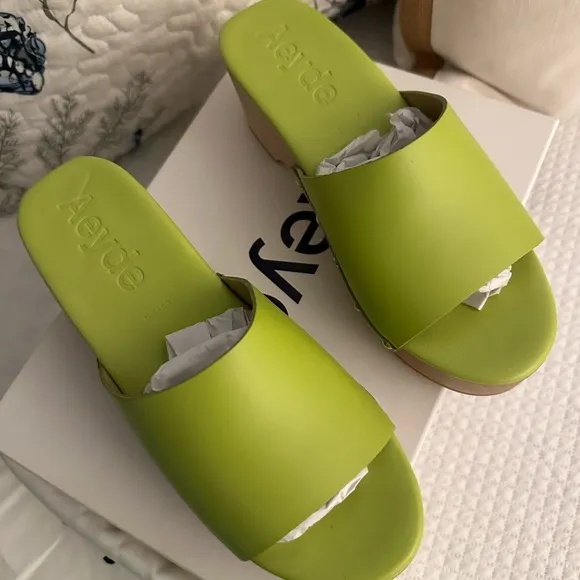 NEW | AEYDE  Bobbie Leather Clog Sandals | Apple Green