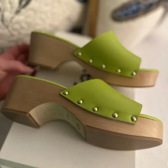 NEW | AEYDE  Bobbie Leather Clog Sandals | Apple Green