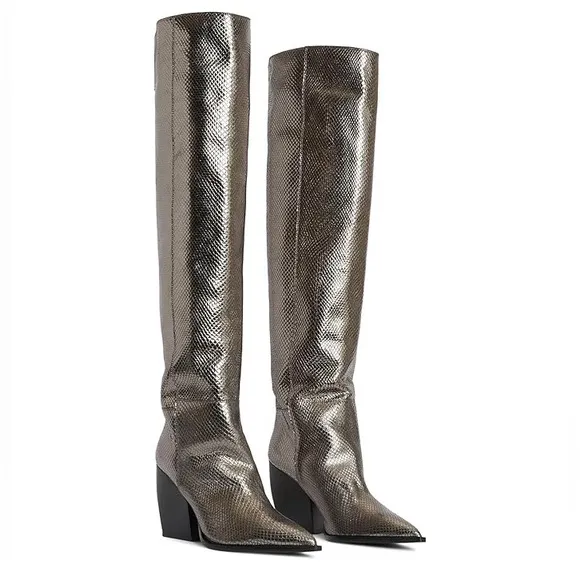 new ALLSAINTS Reina Snake Boot in Gunmetal Grey size 6