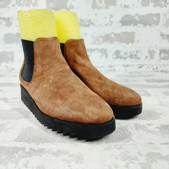 New Amalfi By Rangoni Brown Suede Pull On Chunky Sole Chelsea Boots W687