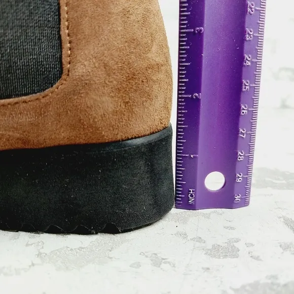 New Amalfi By Rangoni Brown Suede Pull On Chunky Sole Chelsea Boots W687