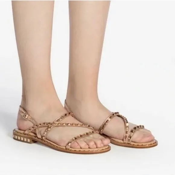 NEW ASH Studded Leather Strappy Sandals in Ligth Gold  Size EU 36 / US 6