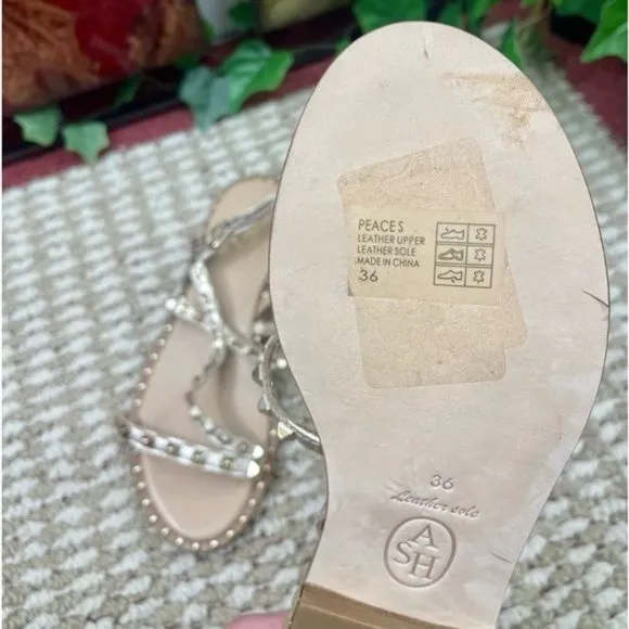 NEW ASH Studded Leather Strappy Sandals in Ligth Gold  Size EU 36 / US 6