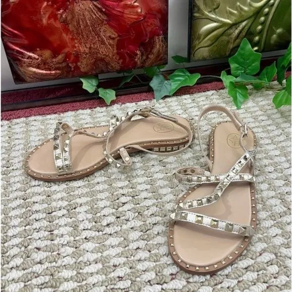 NEW ASH Studded Leather Strappy Sandals in Ligth Gold  Size EU 36 / US 6