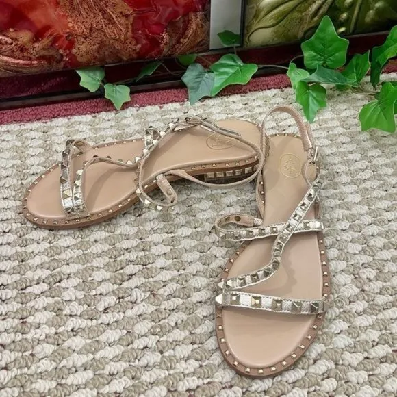 NEW ASH Studded Leather Strappy Sandals in Ligth Gold  Size EU 36 / US 6