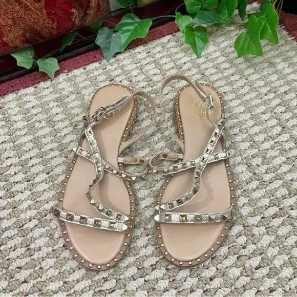 NEW ASH Studded Leather Strappy Sandals in Ligth Gold  Size EU 36 / US 6