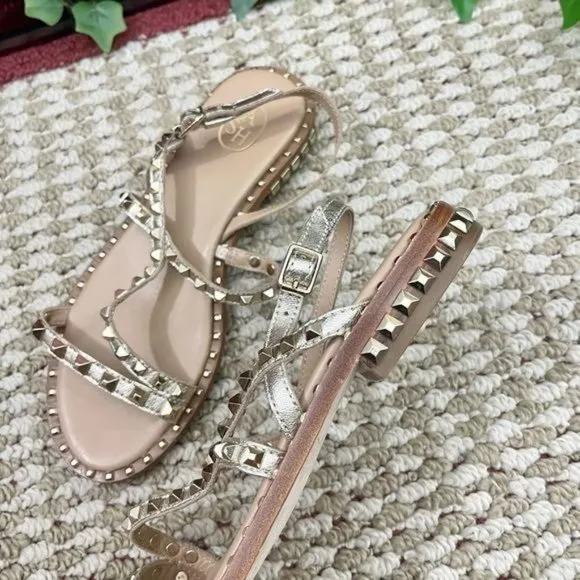 NEW ASH Studded Leather Strappy Sandals in Ligth Gold  Size EU 36 / US 6