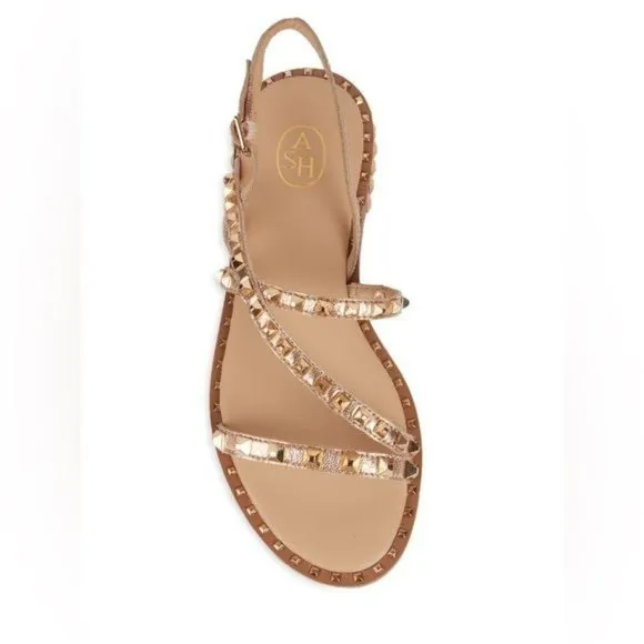 NEW ASH Studded Leather Strappy Sandals in Ligth Gold  Size EU 36 / US 6