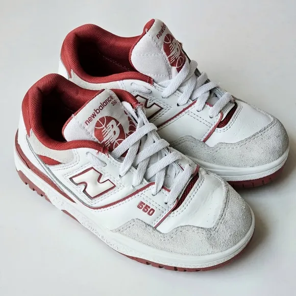 New Balance Kids 550 Lace-up Leather White Red Boys Sneakers Size 12