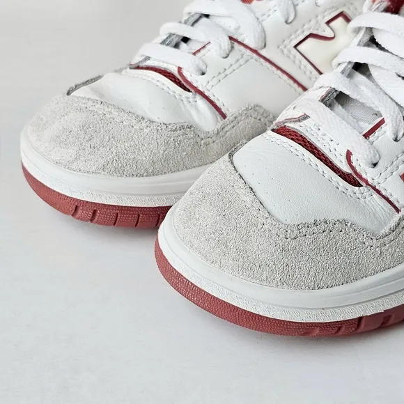 New Balance Kids 550 Lace-up Leather White Red Boys Sneakers Size 12